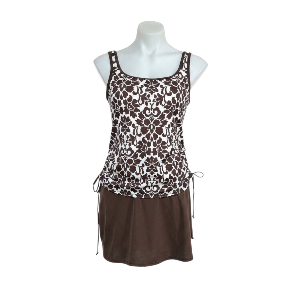 Croft & Barrow Women's Chocolate Brown Floral Tankini And Skirt Swimsuit Size 12